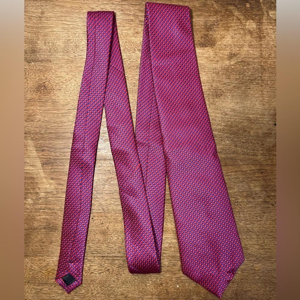 Vintage 80s tie-Kailong 100% silk funky crosshatch blue red, chic maximalist